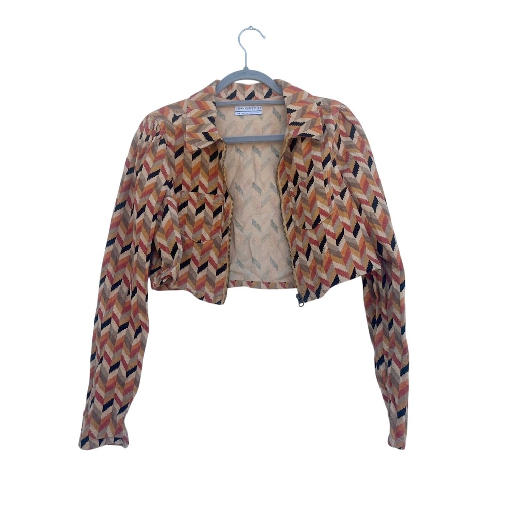Urban Outfitters Cropped Zip Up Corduroy Chevron Print Jacket, 70s‎ Colors, Sz M